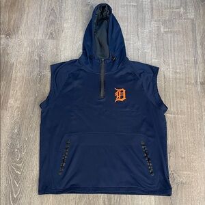 Detroit Tigers Navy Sleeveless Hoodie with Orange Logo